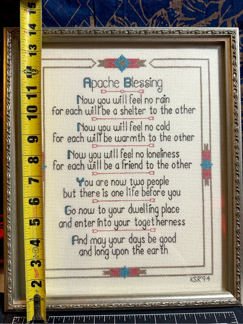 Vintage Apache Blessing Framed Needle Point 1994 Wedding Vows
